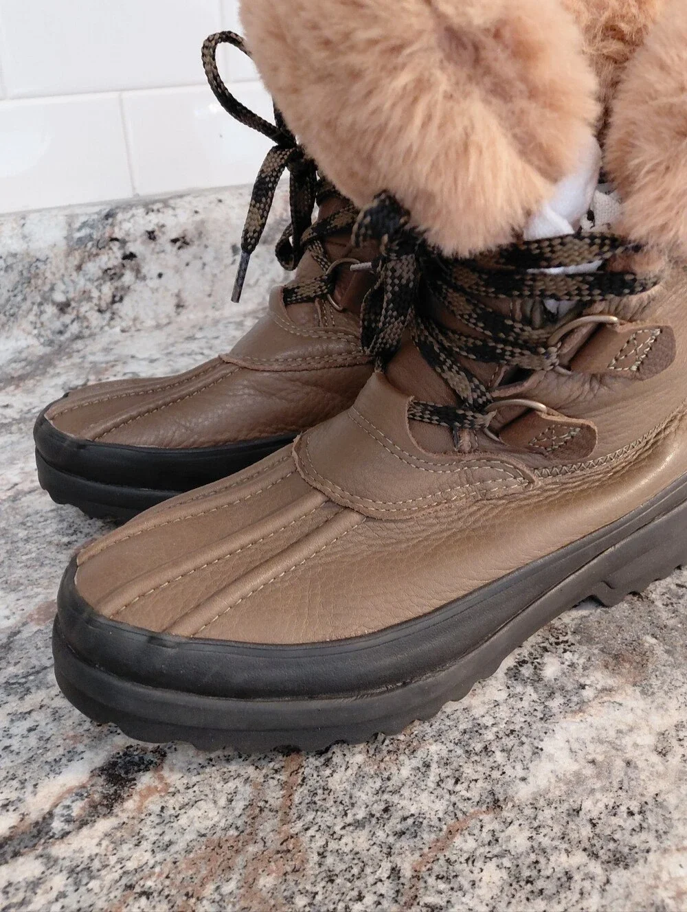 Sperry Olive Green Maritime Faux-Fur Leather Thinsulate Winter Lace-Up Boots